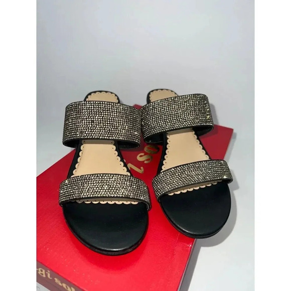 Zigi Soho ceeley black sandal heels rhinestone jeweled slides size 6.5 - Picture 1 of 9
